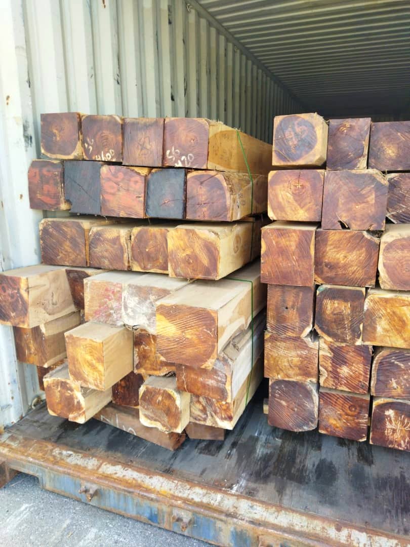 Madera preparada dentro de contenedor para despacho